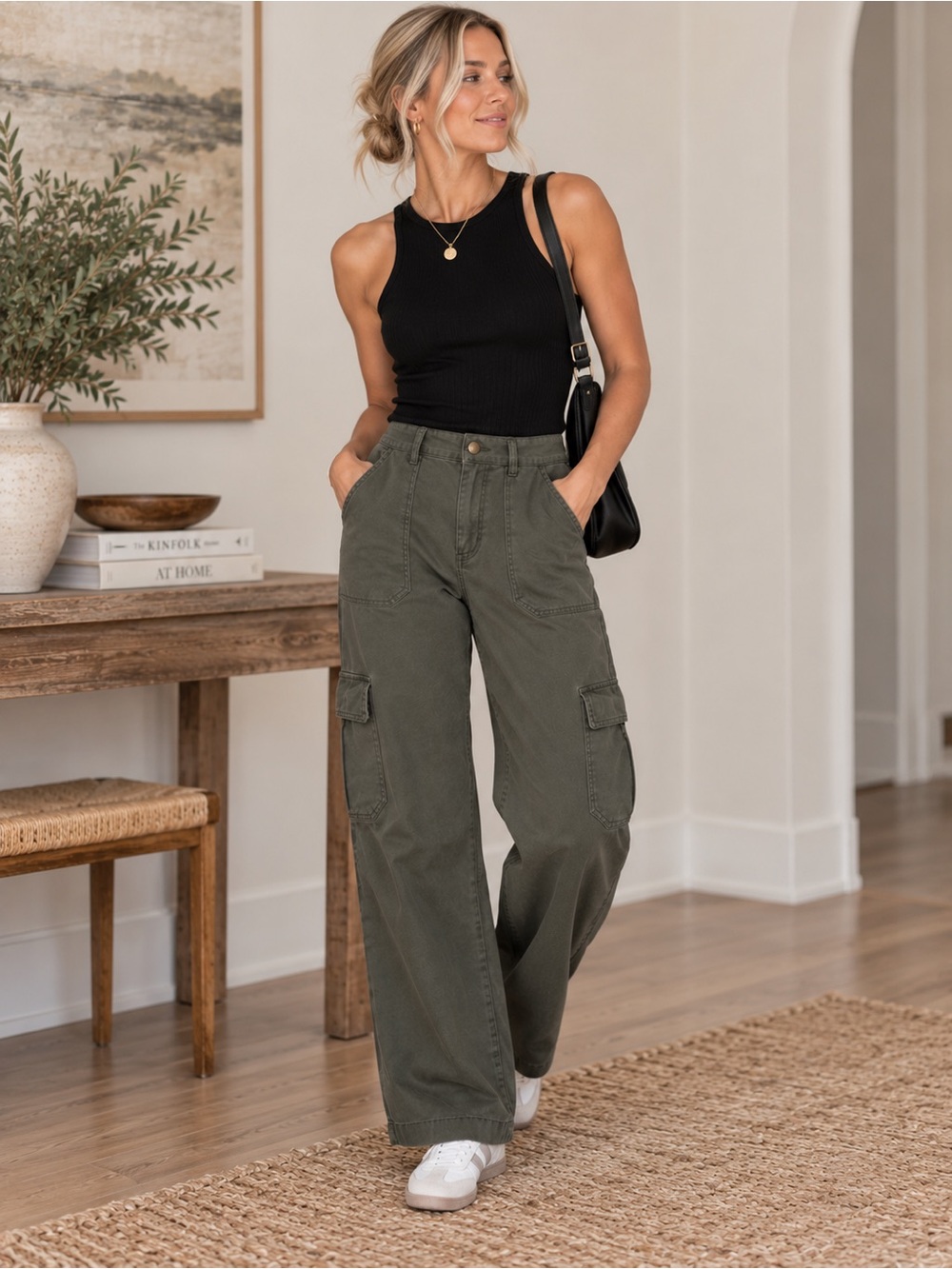 Zara Olive Wide-Leg Cargo Pants